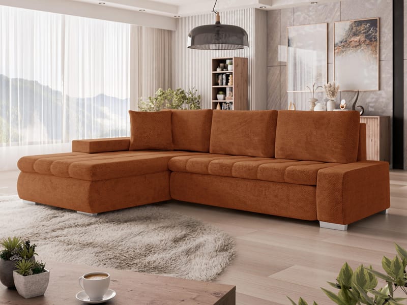 Irja 4-seters sovesofa med sjeselong, venstrevendt - Rødbrun - Møbler - Sofaer - Sovesofaer