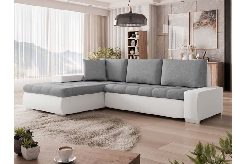 Irja Sovesofa med Sjeselong 3-seter i Kunstlær - Hvit / Grå - Møbler - Sofaer - Sovesofaer