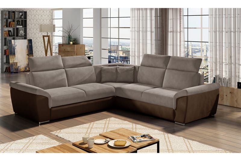 Isakke Hjørnesovesofa - Beige/Brun - Sovesofaer - Hjørnesovesofa