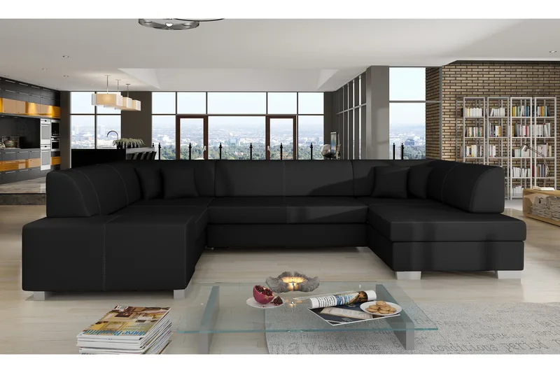 Jamaal 5-seters Venstrevendt U-formet Hjørnesovesofa 125x280 cm i Kunstlær, Sort