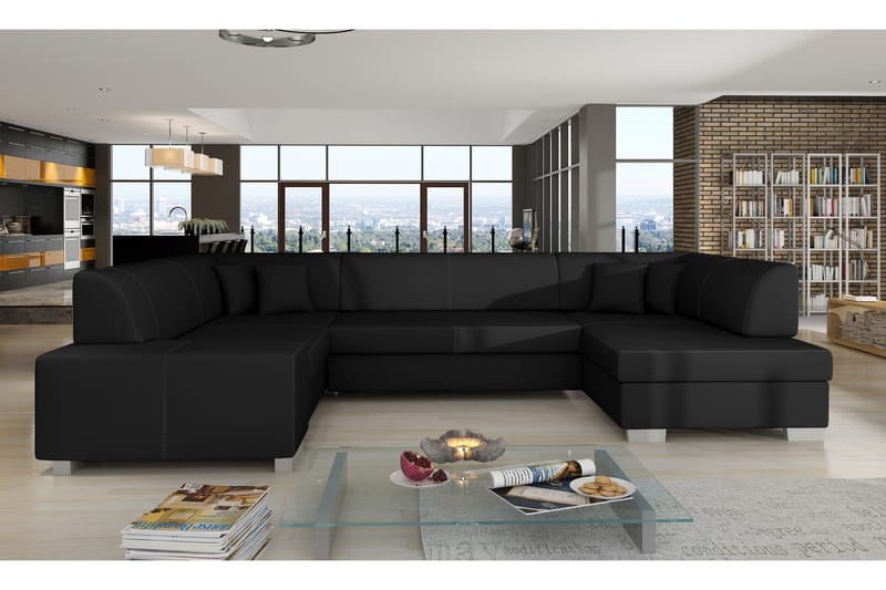 Jamaal 5-seters Venstrevendt U-formet Hjørnesovesofa 125x280 cm i Kunstlær, Svart