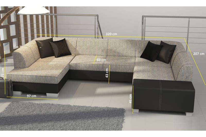 Jamaal Hjørnesovesofa - Grå/Svart - Møbler - Sofaer - Sovesofaer