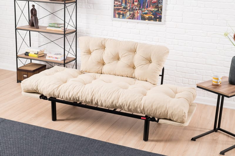 Jenica 2-seter Utklappbar Sovesofa i Stoff med Metallben - Beige - Møbler - Sofaer - Sovesofaer