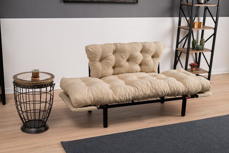 Jenica 2-seter Utklappbar Sovesofa i Stoff med Metallben - Beige - Møbler - Sofaer - Sovesofaer