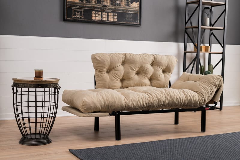 Jenica 2-seter Utklappbar Sovesofa i Stoff med Metallben - Beige - Møbler - Sofaer - Sovesofaer