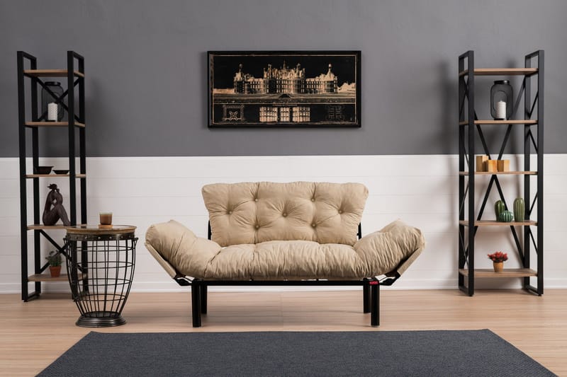 Jenica 2-seter Utklappbar Sovesofa i Stoff med Metallben - Beige - Møbler - Sofaer - Sovesofaer