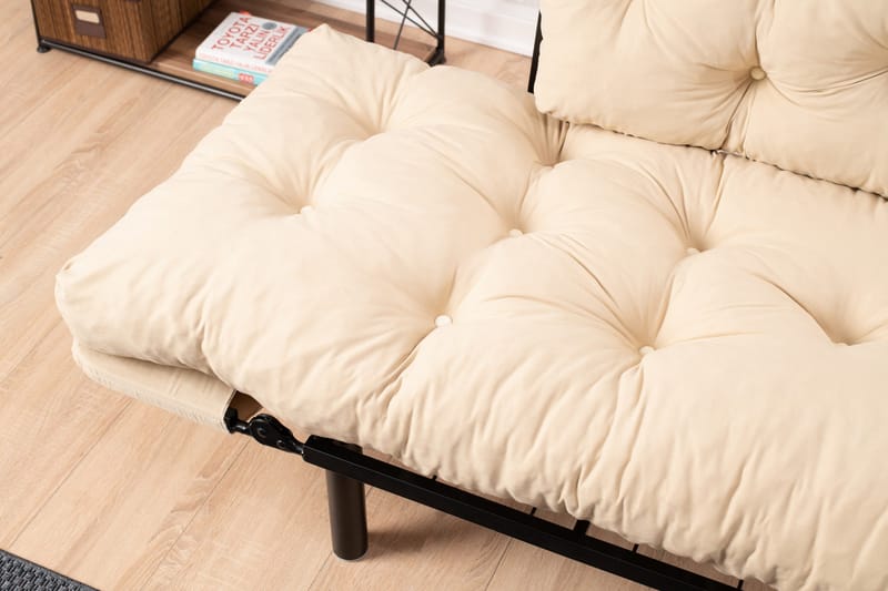 Jenica 2-seter Utklappbar Sovesofa i Stoff med Metallben - Beige - Møbler - Sofaer - Sovesofaer