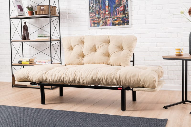 Jenica 2-seter Utklappbar Sovesofa i Stoff med Metallben - Beige - Møbler - Sofaer - Sovesofaer
