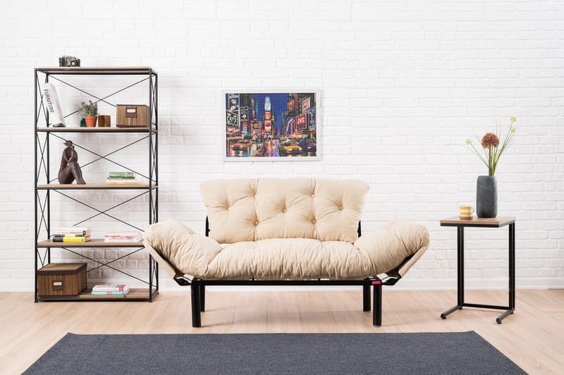 Jenica 2-seter Utklappbar Sovesofa i Stoff med Metallben - Beige - Møbler - Sofaer - Sovesofaer