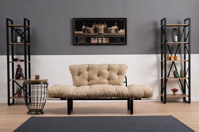 Jenica 2-seter Utklappbar Sovesofa i Stoff med Metallben - Beige - Møbler - Sofaer - Sovesofaer