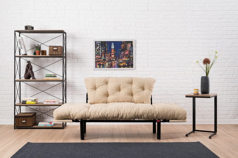 Jenica 2-seter Utklappbar Sovesofa i Stoff med Metallben - Beige - Møbler - Sofaer - Sovesofaer