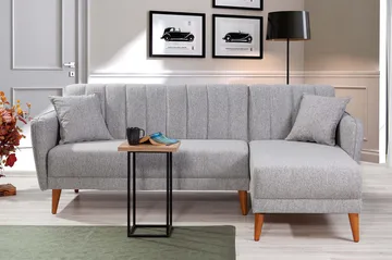 Jenick 3-seter Høyre L-formet Hjørnesovesofa i Stoff - Grå - Møbler - Sofaer - Sovesofaer