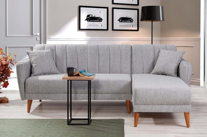Jenick 3-seter Høyre L-formet Hjørnesovesofa i Stoff - Grå - Møbler - Sofaer - Sovesofaer