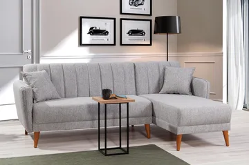 Jenick 3-seter Høyre L-formet Hjørnesovesofa i Stoff - Grå - Møbler - Sofaer - Sovesofaer
