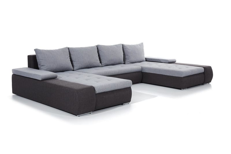 Jurtiga 4-seters U-formet Sovesofa 122x297 cm med Oppbevaring i Stoff - Grå - Møbler - Sofaer - Sovesofaer