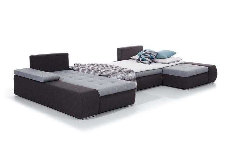 Jurtiga 4-seters U-formet Sovesofa 122x297 cm med Oppbevaring i Stoff - Grå - Møbler - Sofaer - Sovesofaer