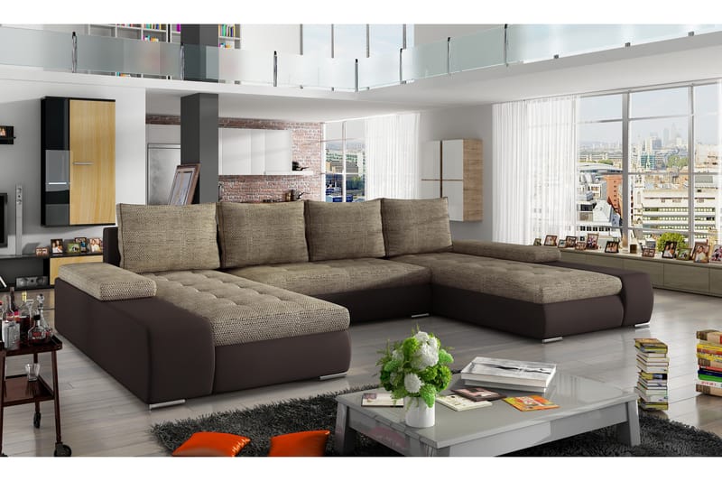 Jurtiga Sovesofa med Dobbeldivan - Beige/Brun - Møbler - Sofaer - Sovesofaer