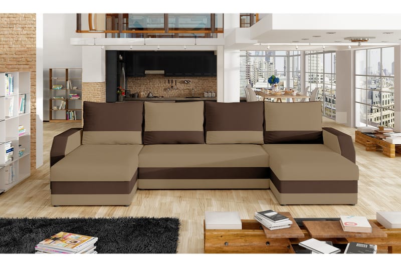Jurtiga Sovesofa med Dobbeldivan - Beige/Brun - Møbler - Sofaer - Sovesofaer