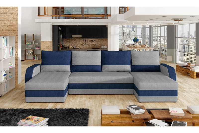 Jurtiga Sovesofa med Dobbeldivan - Grå/Blå - Møbler - Sofaer - Sovesofaer