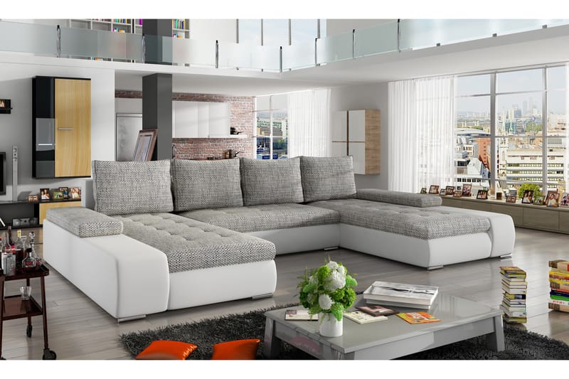 Jurtiga Sovesofa med Dobbeldivan - Grå/Hvit - Møbler - Sofaer - Sovesofaer