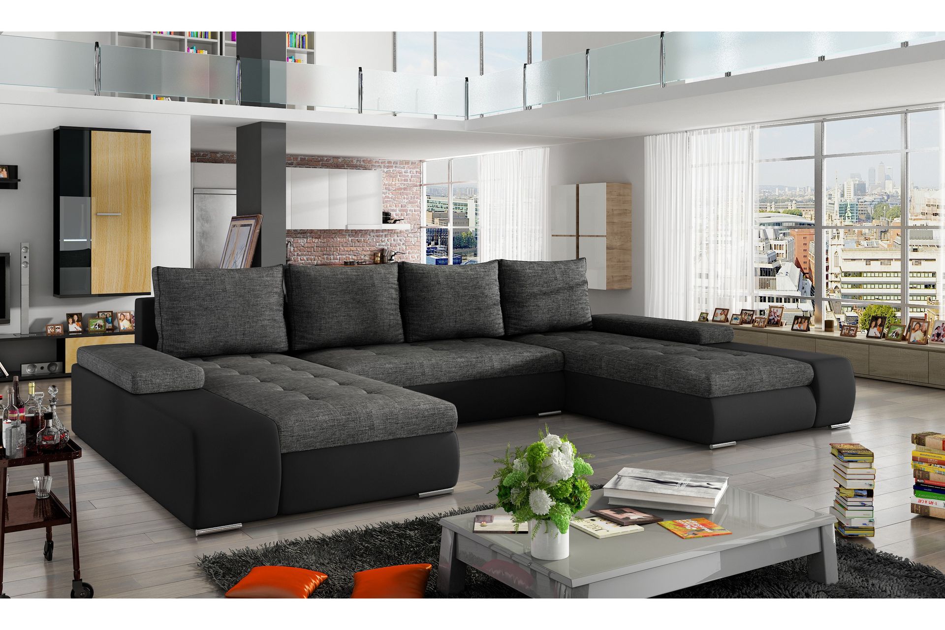 Jurtiga Sovesofa med Dobbeldivan - Grå/Svart - Møbler - Sofaer - Sovesofaer