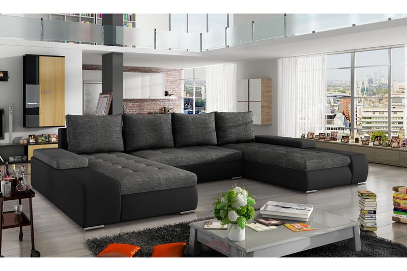 Jurtiga Sovesofa med Dobbeldivan - Grå/Svart - Møbler - Sofaer - Sovesofaer