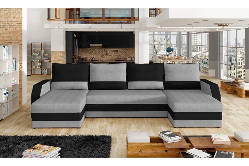 Jurtiga Sovesofa med Dobbeldivan - Grå/Svart - Møbler - Sofaer - Sovesofaer