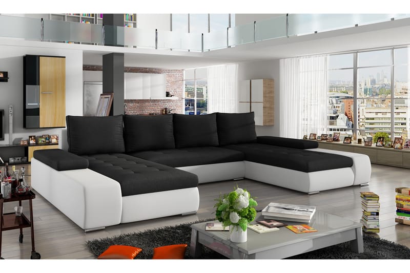 Jurtiga Sovesofa med Dobbeldivan - Svart/Hvit - Møbler - Sofaer - Sovesofaer