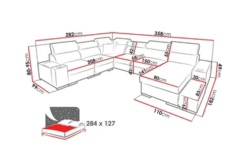Kahundji Venstre Hjørnesovesofa 127x284 cm med Oppbevaring i Stoff - Antrasitt - Møbler - Sofaer - Sovesofaer