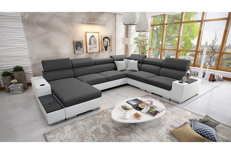Kahundji Venstre Hjørnesovesofa 127x284 cm med Oppbevaring i Stoff - Antrasitt - Møbler - Sofaer - Sovesofaer