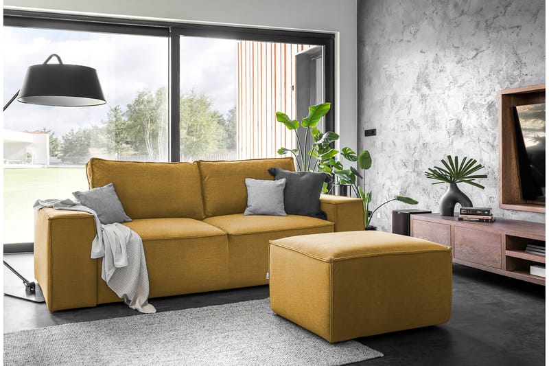 Kamli Sovesofa 3-seters med Oppbevaring - Gul - Sovesofaer - 3 seters sovesofa