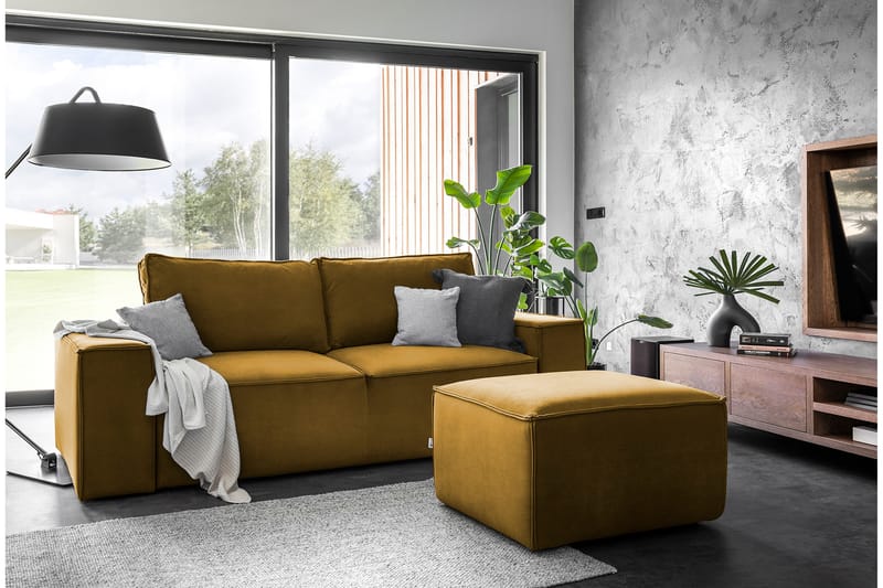 Kamli Sovesofa 3-seters med Oppbevaring - Gul - Sovesofaer - 3 seters sovesofa