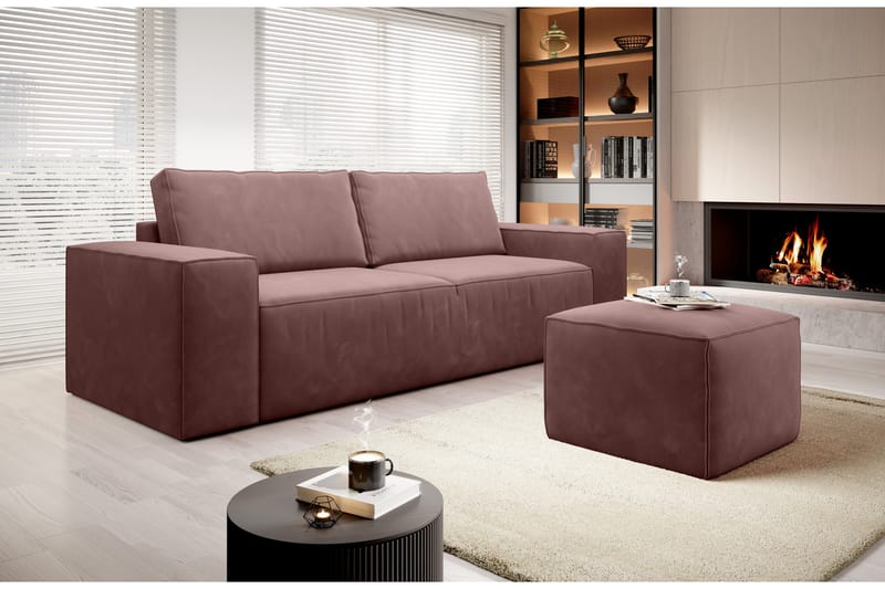 Kamli Sovesofa 3-seters med Oppbevaring - Rosa - Sovesofaer - 3 seters sovesofa