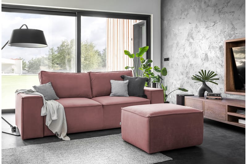 Kamli Sovesofa 3-seters med Oppbevaring - Rosa - Sovesofaer - 3 seters sovesofa