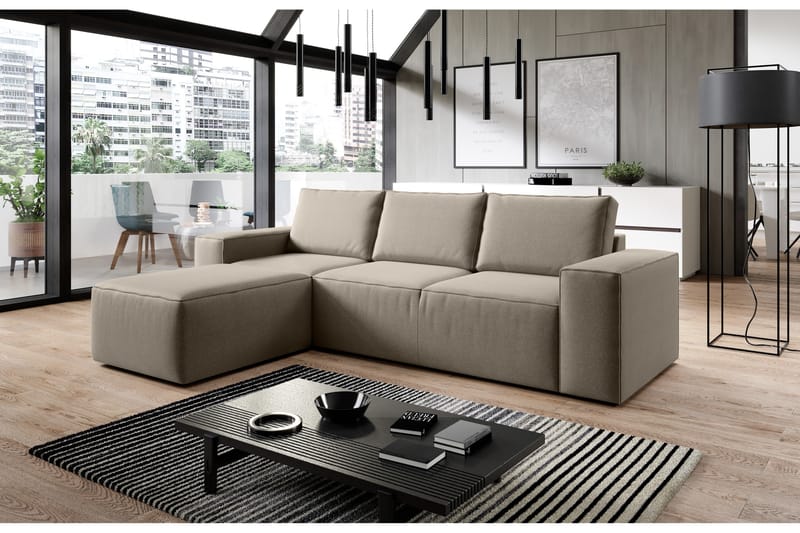 Kamli Sovesofa m. Divan med Oppbevaring - Beige - Sovesofaer - Sovesofa divan