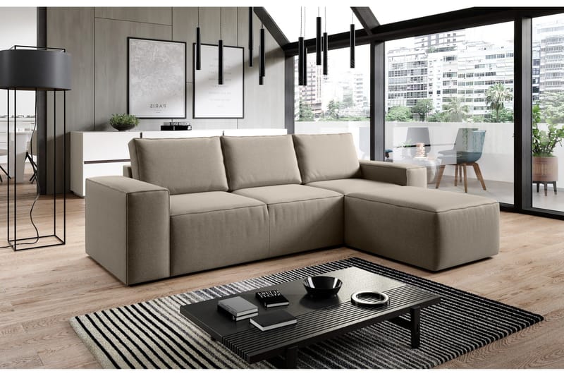 Kamli Sovesofa m. Divan med Oppbevaring - Beige - Møbler - Sofaer - Sovesofaer