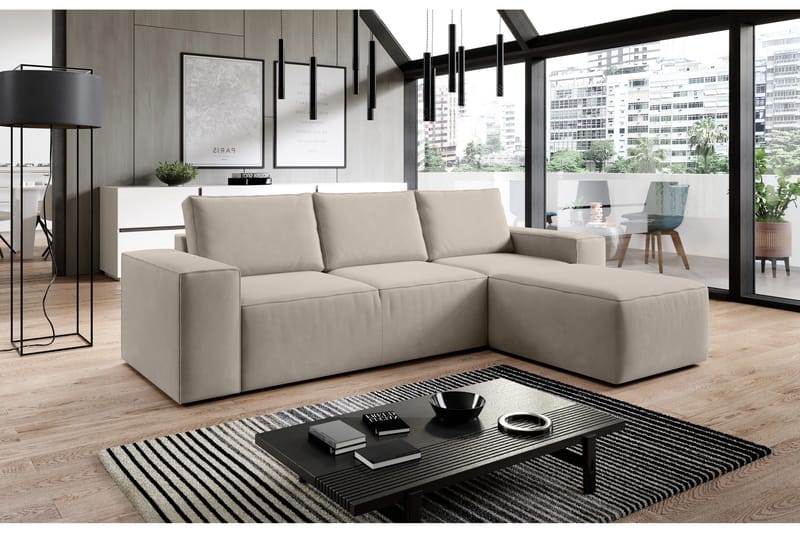 Kamli Sovesofa m. Divan med Oppbevaring - Beige - Møbler - Sofaer - Sovesofaer