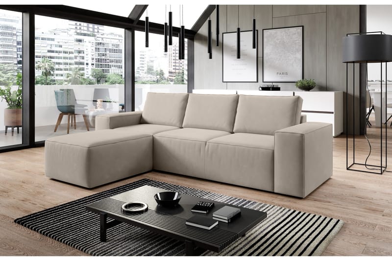 Kamli Sovesofa m. Divan med Oppbevaring - Beige - Møbler - Sofaer - Sovesofaer