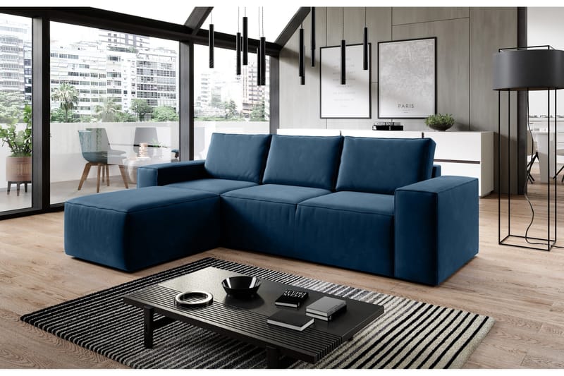 Kamli Sovesofa m. Divan med Oppbevaring - Blå - Møbler - Sofaer - Sovesofaer
