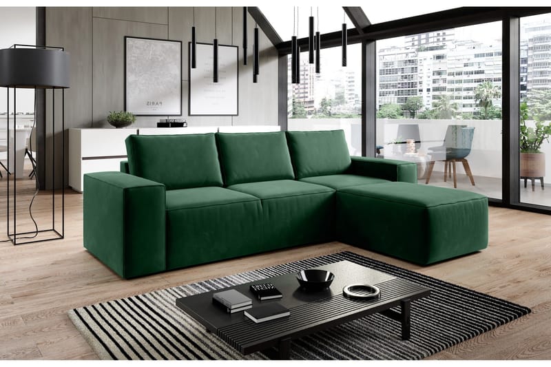 Kamli Sovesofa m. Divan med Oppbevaring, Grønn