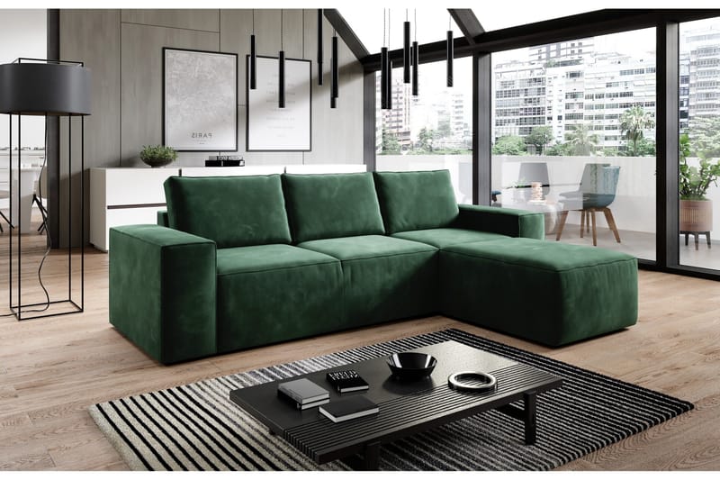 Kamli Sovesofa m. Divan med Oppbevaring, Grønn