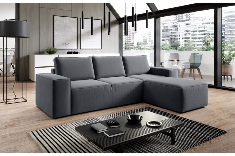 Kamli Sovesofa m. Divan med Oppbevaring, Mørkegrå