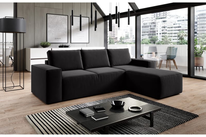 Kamli Sovesofa m. Divan med Oppbevaring - Svart - Møbler - Sofaer - Sovesofaer