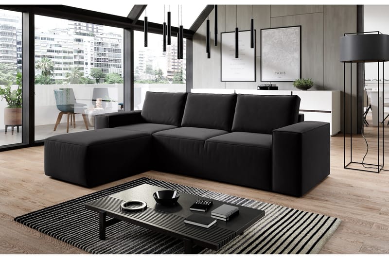 Kamli Sovesofa m. Divan med Oppbevaring - Svart - Møbler - Sofaer - Sovesofaer