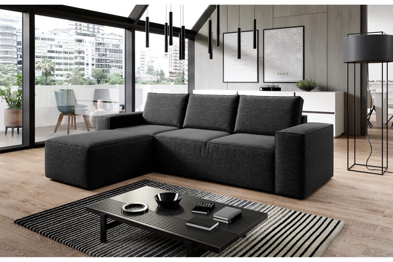 Kamli Sovesofa m. Divan med Oppbevaring - Svart - Møbler - Sofaer - Sovesofaer