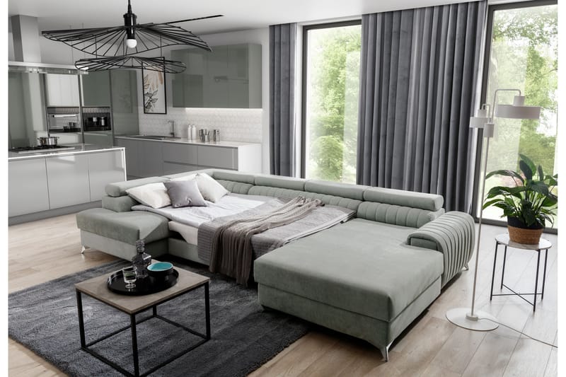 Kamran Sovesofa m. Divan og Sjeselong med Oppbevaring - Beige - Sovesofaer - Sovesofa divan