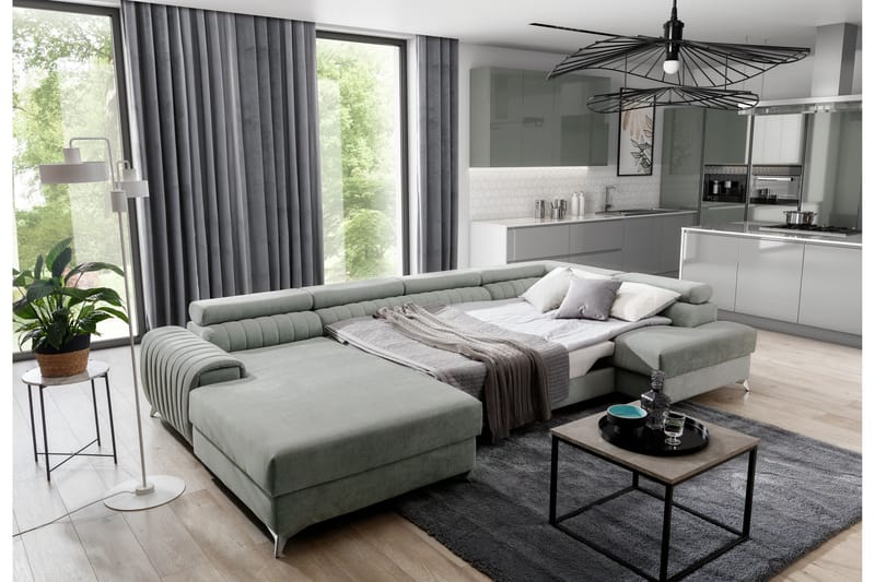 Kamran Sovesofa m. Divan og Sjeselong med Oppbevaring - Beige - Sovesofaer - Sovesofa divan