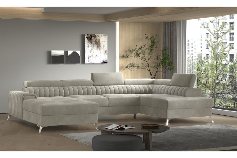 Kamran Sovesofa m. Divan og Sjeselong med Oppbevaring - Beige - Møbler - Sofaer - Sovesofaer