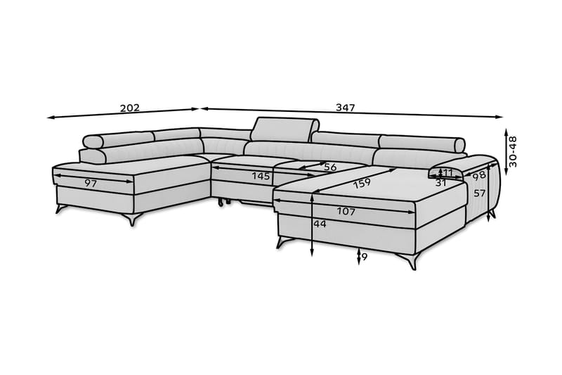 Kamran Sovesofa m. Divan og Sjeselong med Oppbevaring - Beige - Sovesofaer - Sovesofa divan