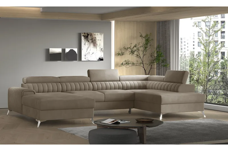 Kamran Sovesofa m. Divan og Sjeselong med Oppbevaring, Beige